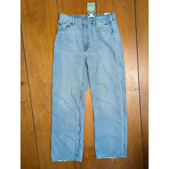 H&M high waist wide leg jeans women's size 12 light wash light distressing NWT - Picture 1 of 7